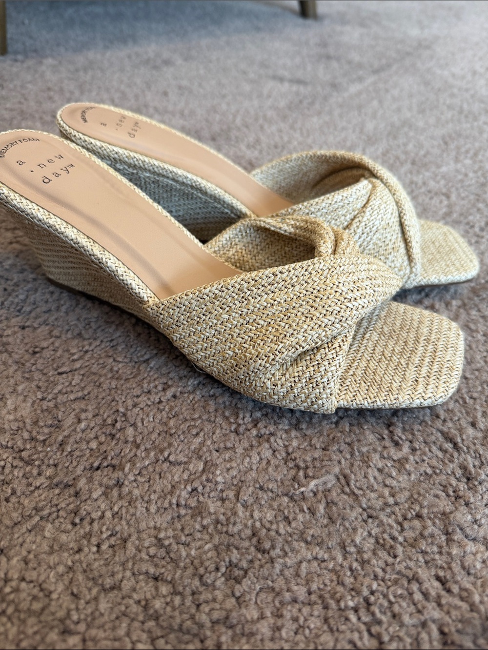 a new day Beige Woven Knotted Wedge Slide Sandals